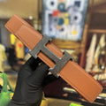 hammered Hermes Tan Leather Belt