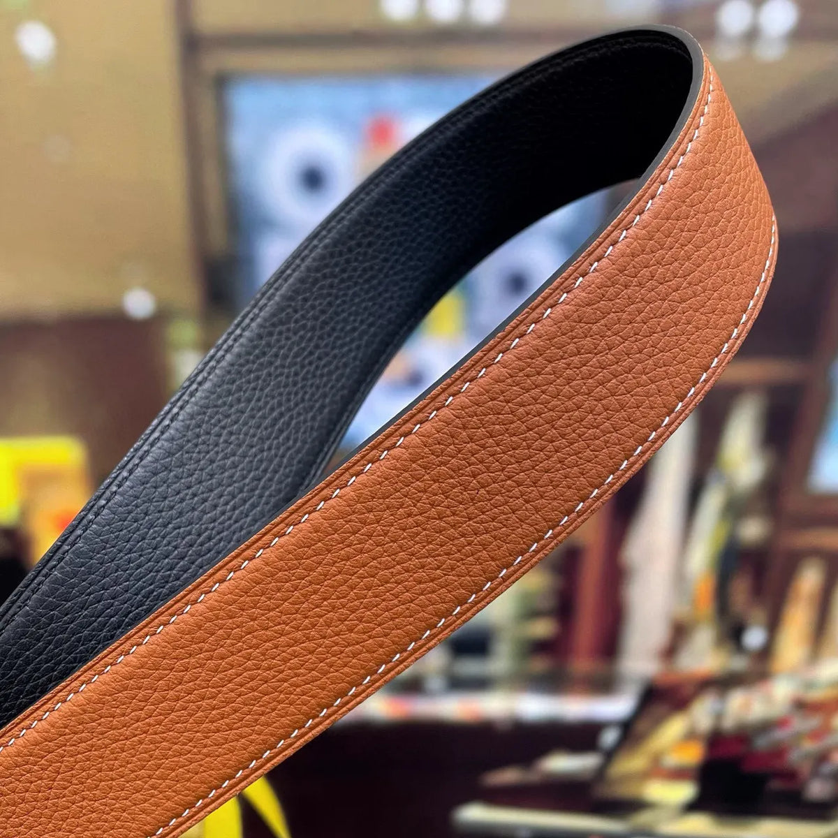 hammered Hermes Tan Leather Belt - Hình 5