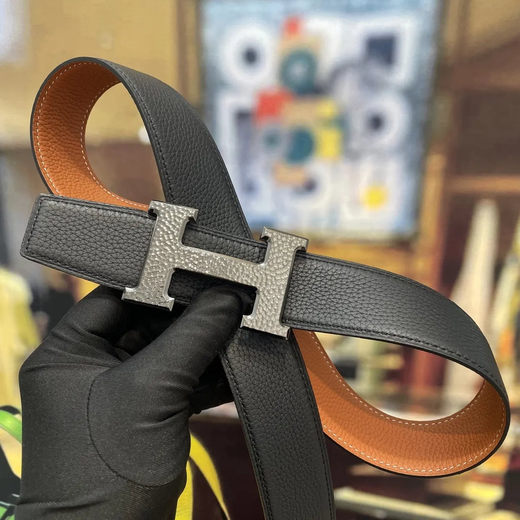 hammered Hermes Tan Leather Belt - Hình 6
