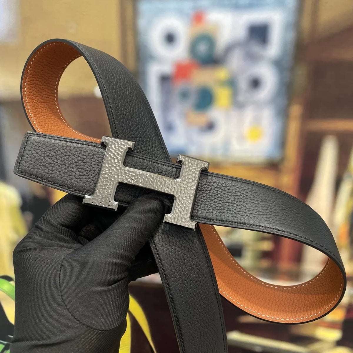 hammered Hermes Tan Leather Belt - Hình 6