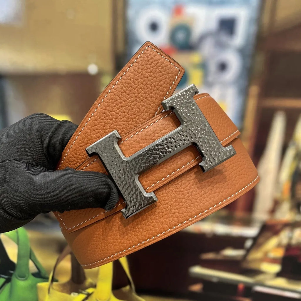 hammered Hermes Tan Leather Belt - Hình 7