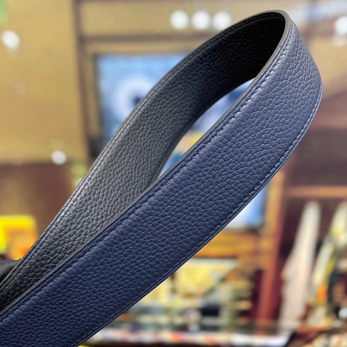 Hermes Navy Blue Leather Belt - Gold H Buckle - Hình 5