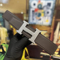 silver Hermes Brown Leather Belt