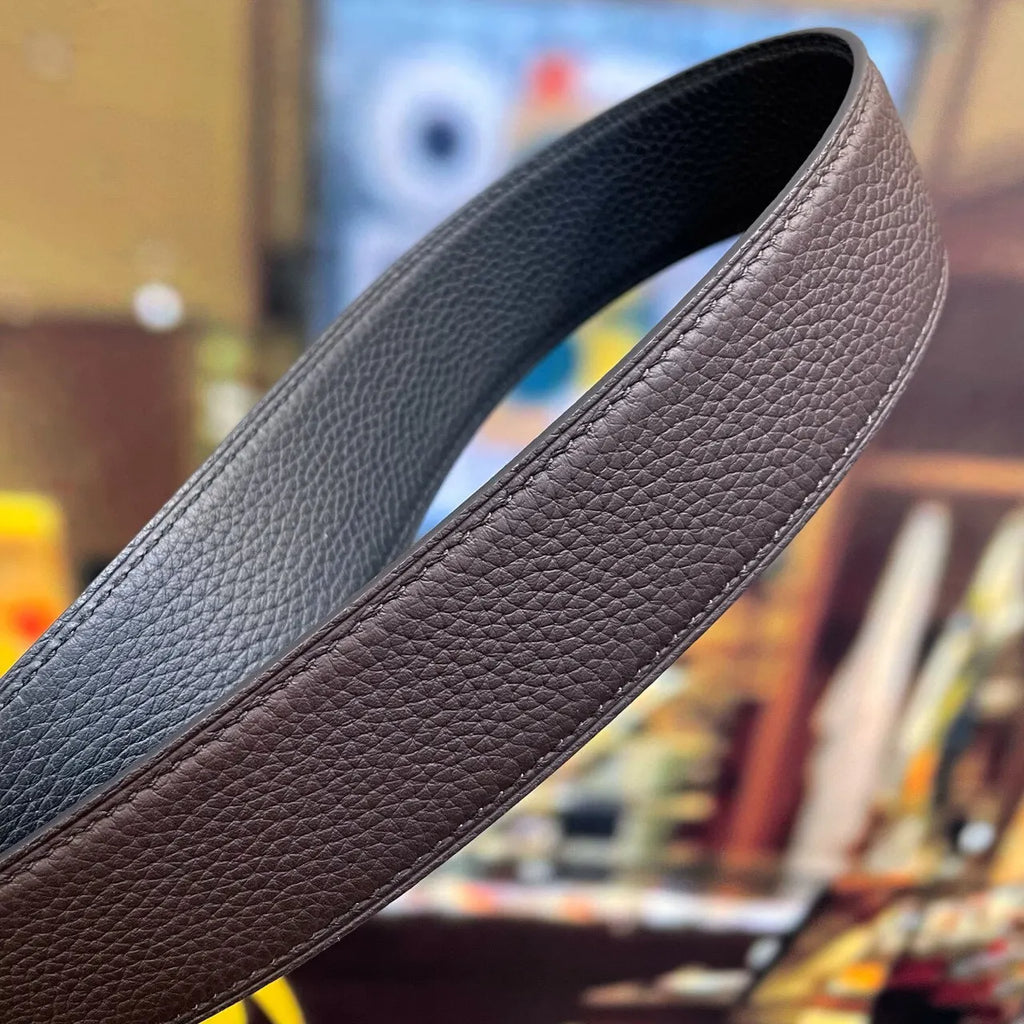 silver Hermes Brown Leather Belt - Hình 5