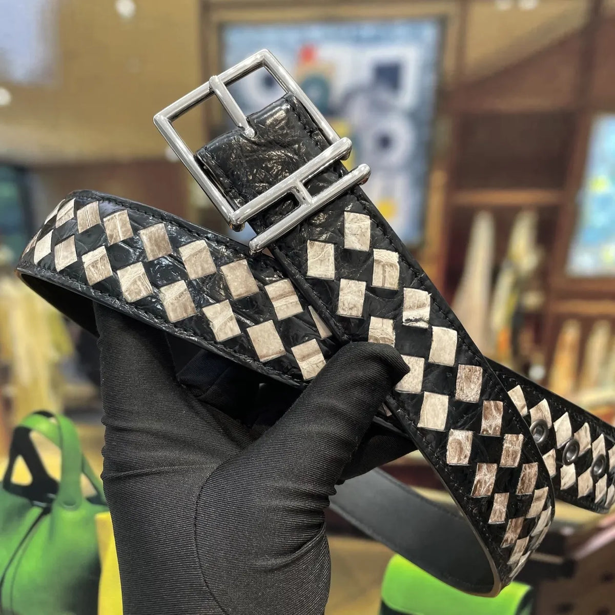 Hermes Checkered Leather Belt - Hình 3