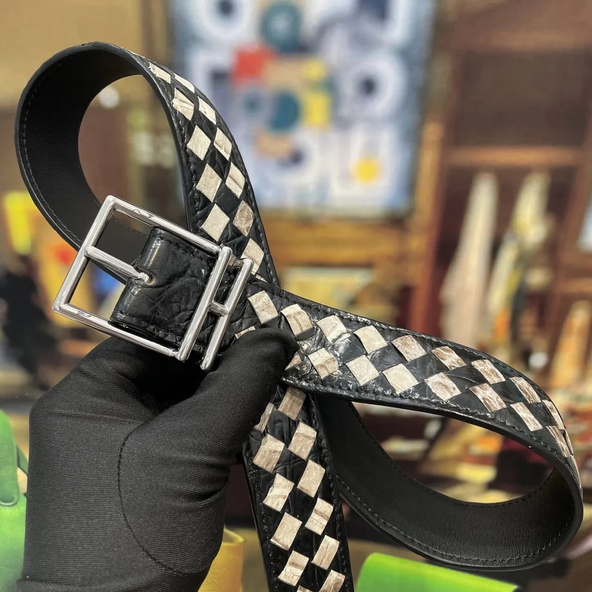 Hermes Checkered Leather Belt - Hình 5