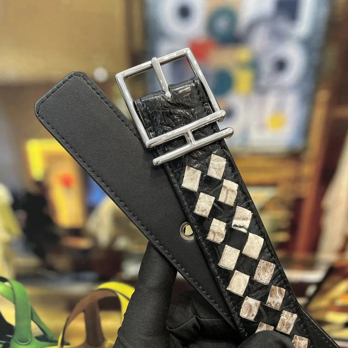 Hermes Checkered Leather Belt - Hình 8