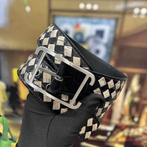 Bottega Veneta Black Woven Leather Belt - Hình 2