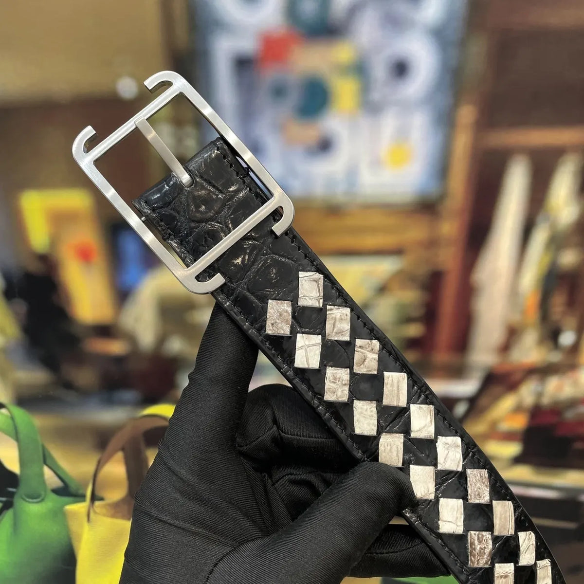 Bottega Veneta Black Woven Leather Belt - Hình 6