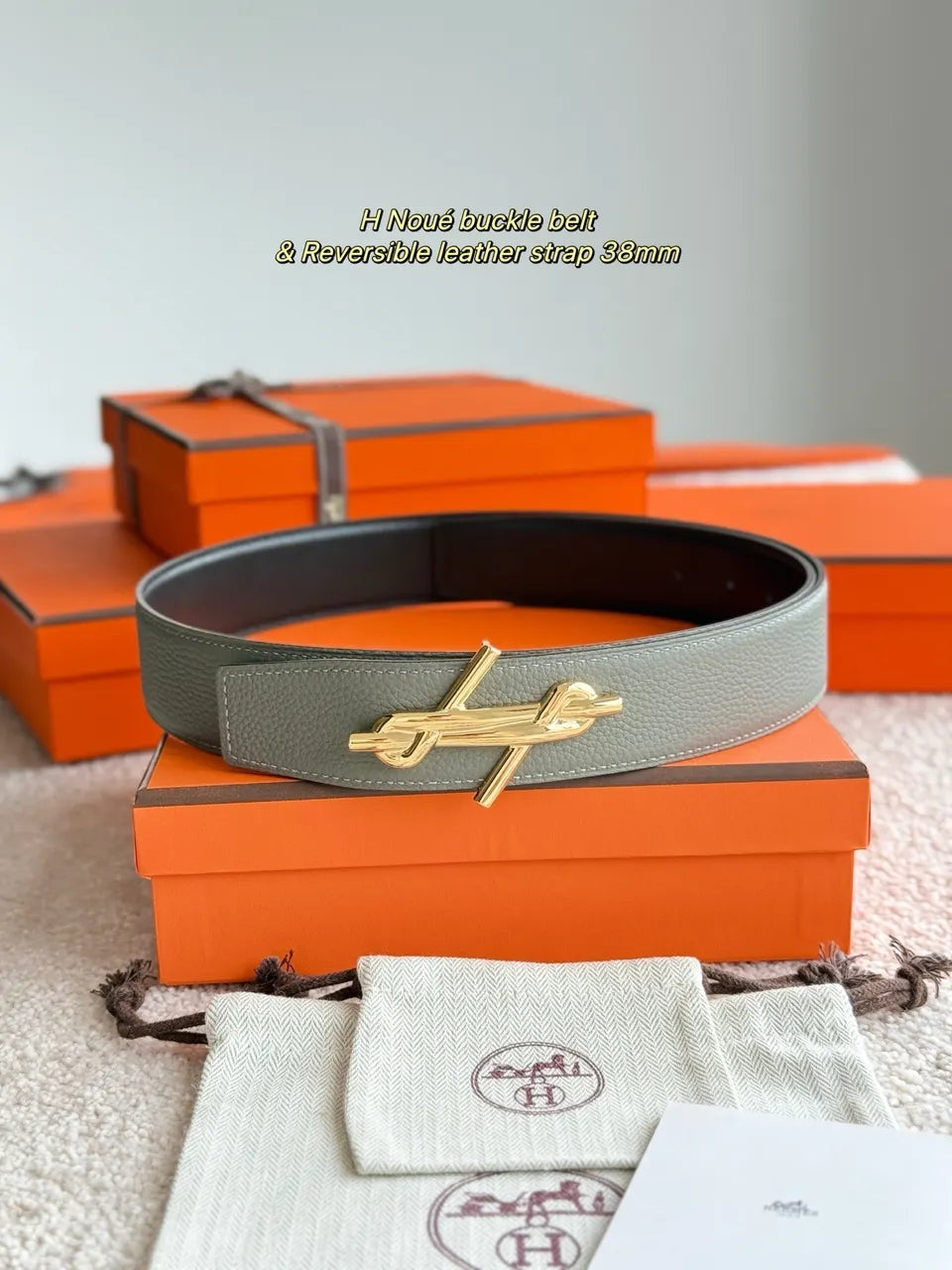 Hermes Brown Leather Belt gold
