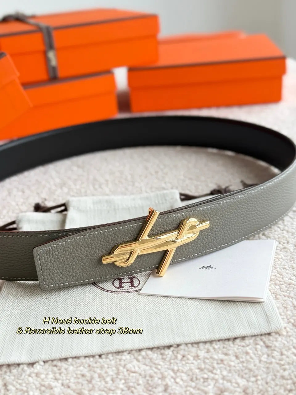 Hermes Brown Leather Belt gold - Hình 2