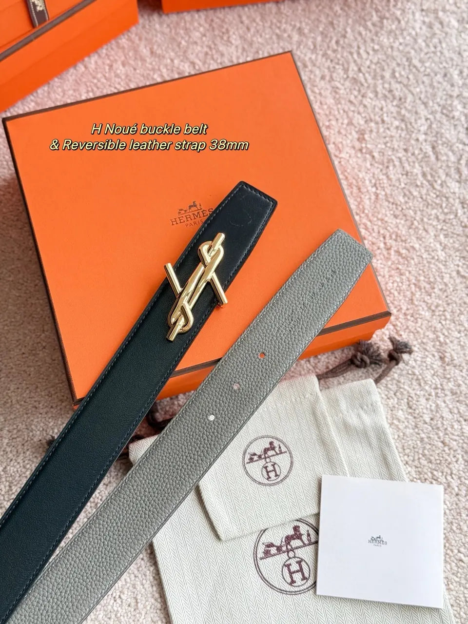 Hermes Brown Leather Belt gold - Hình 3