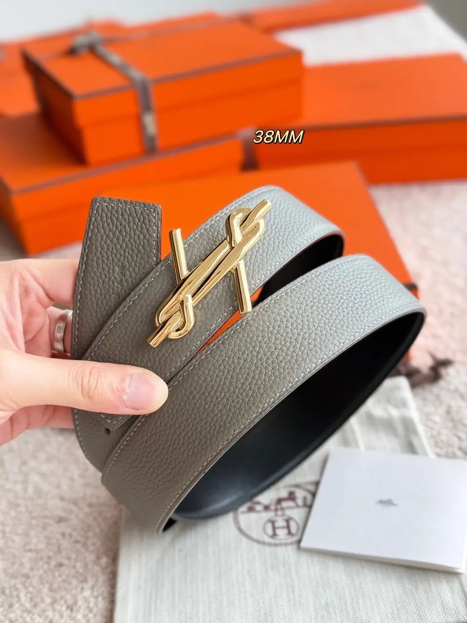 Hermes Brown Leather Belt gold - Hình 4