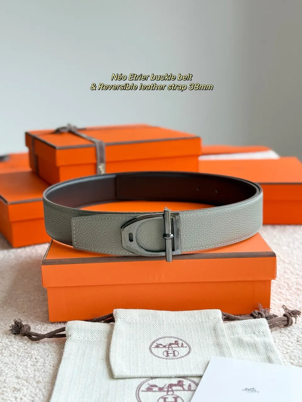 neo Hermes Gray Leather Belt