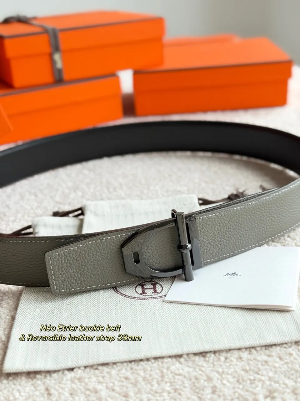 neo Hermes Gray Leather Belt - Hình 2