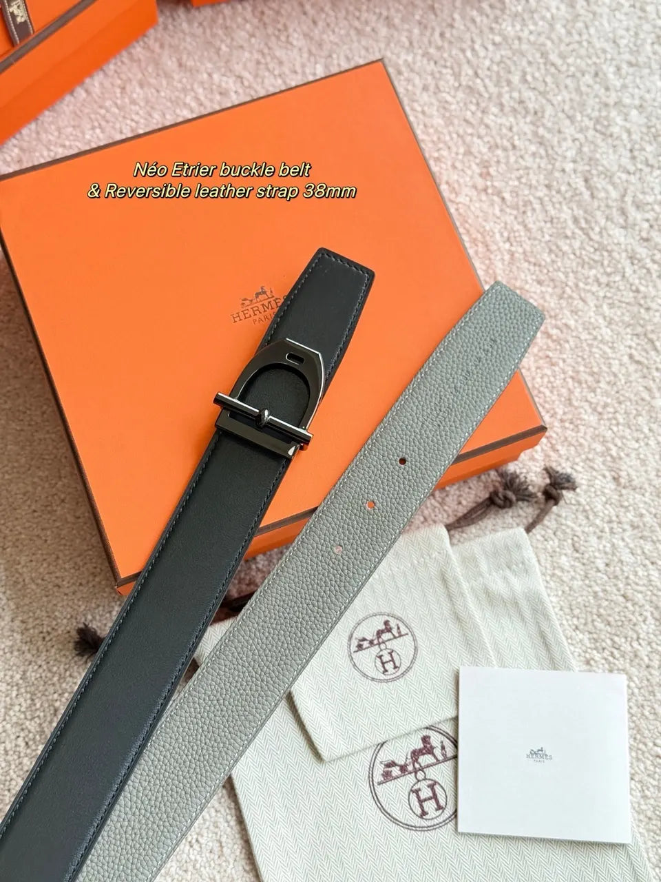 neo Hermes Gray Leather Belt - Hình 3