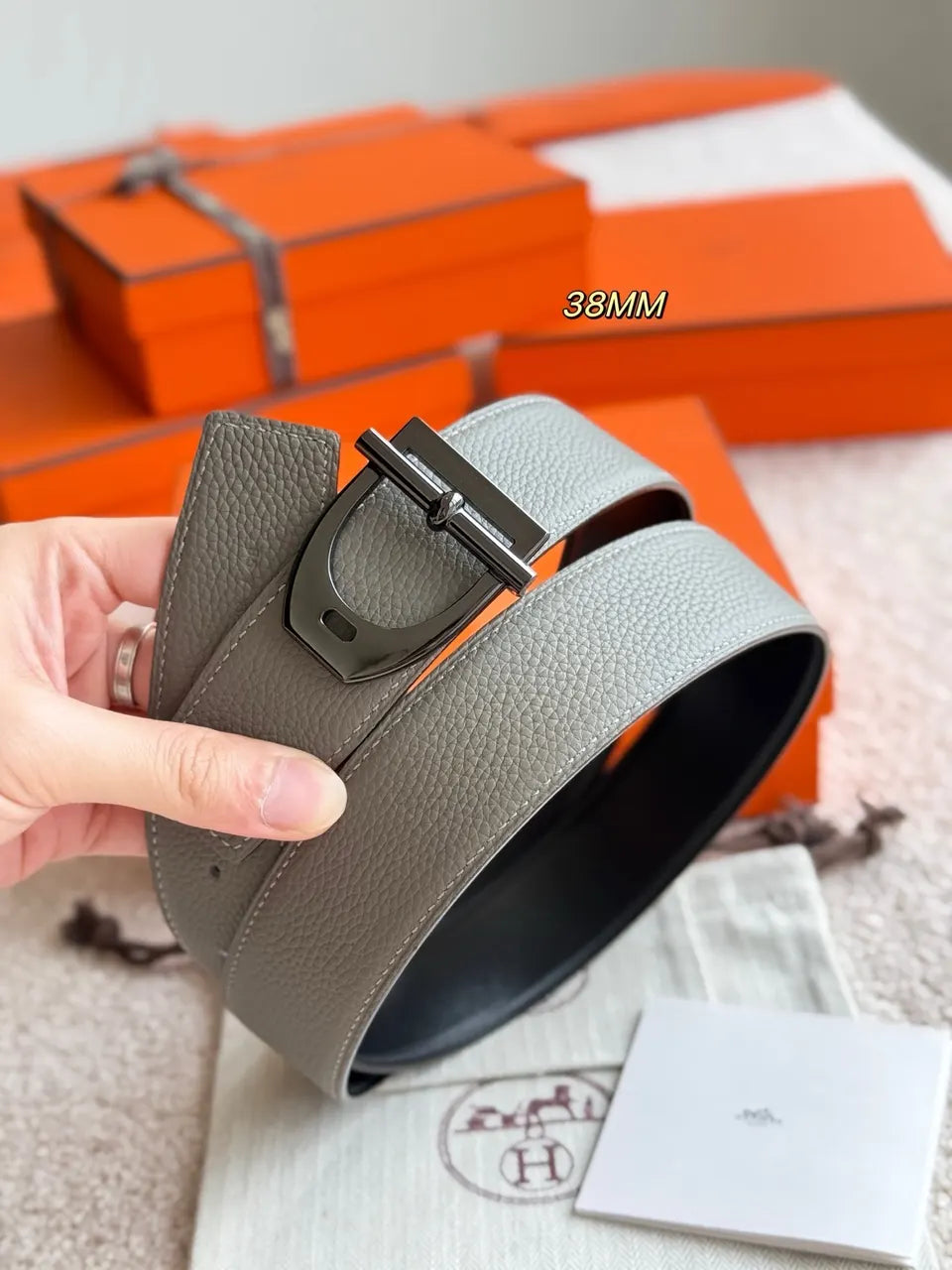 neo Hermes Gray Leather Belt - Hình 4