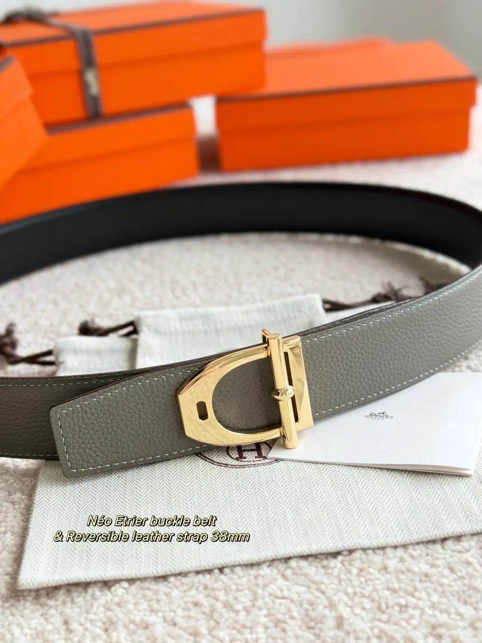 Hermes Brown Leather Reversible Belt - Hình 2