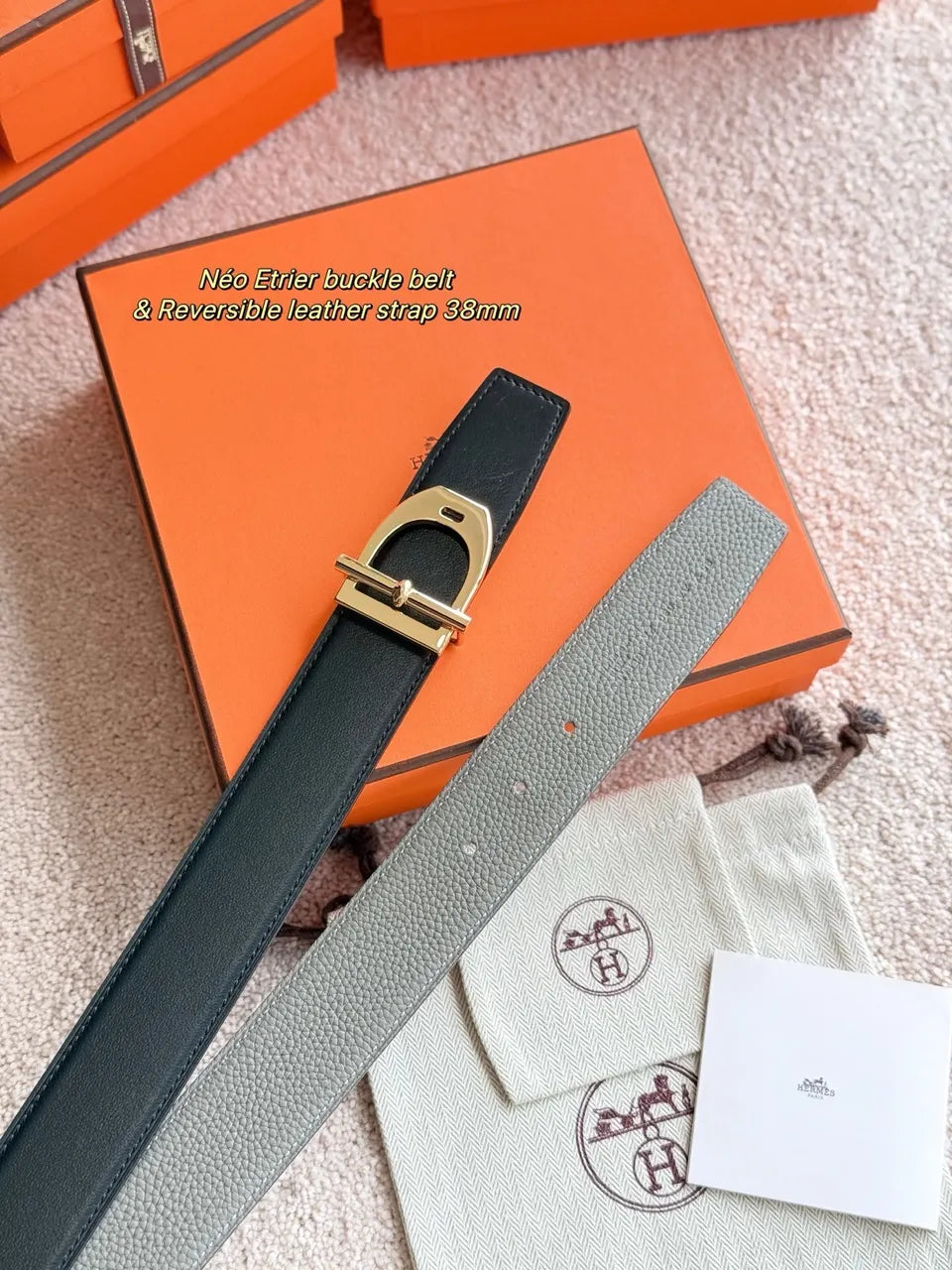 Hermes Brown Leather Reversible Belt - Hình 3