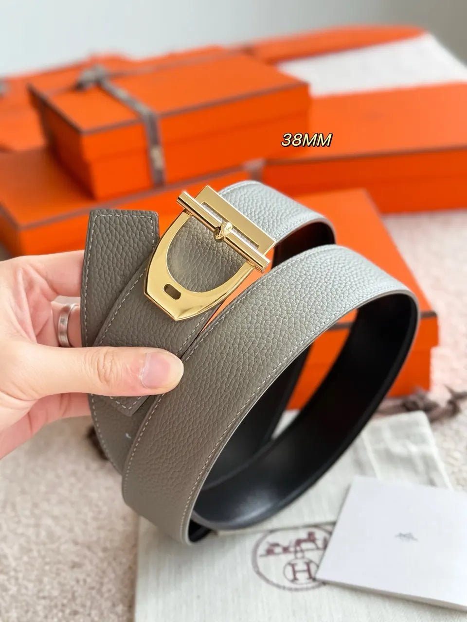 Hermes Brown Leather Reversible Belt - Hình 4