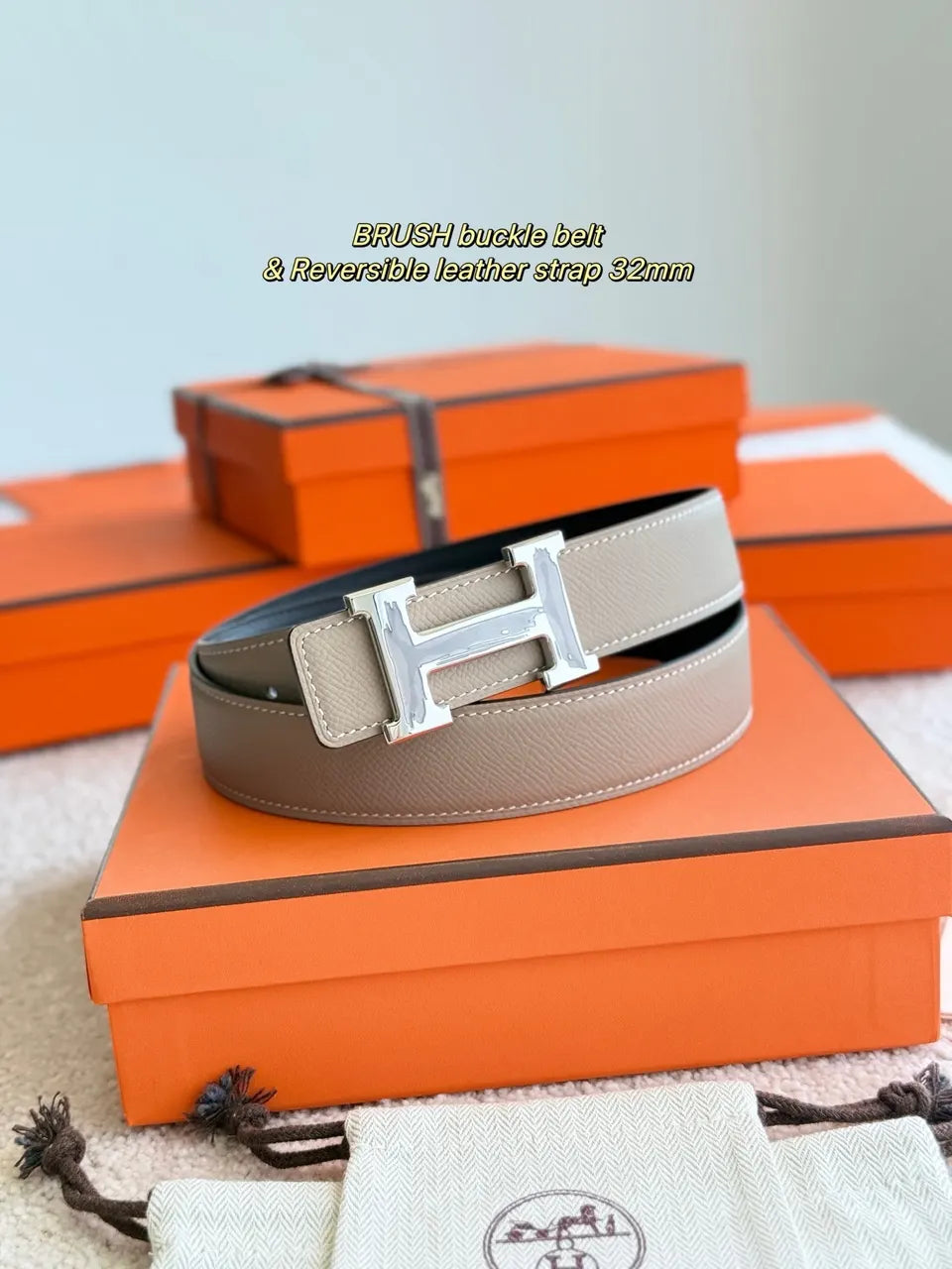 Hermes Taupe & Black Reversible Belt