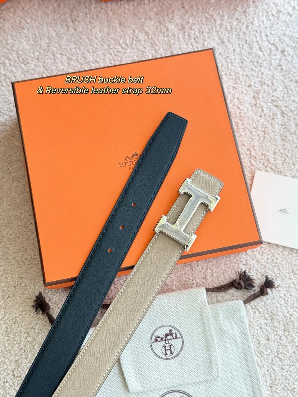 Hermes Taupe & Black Reversible Belt - Hình 2