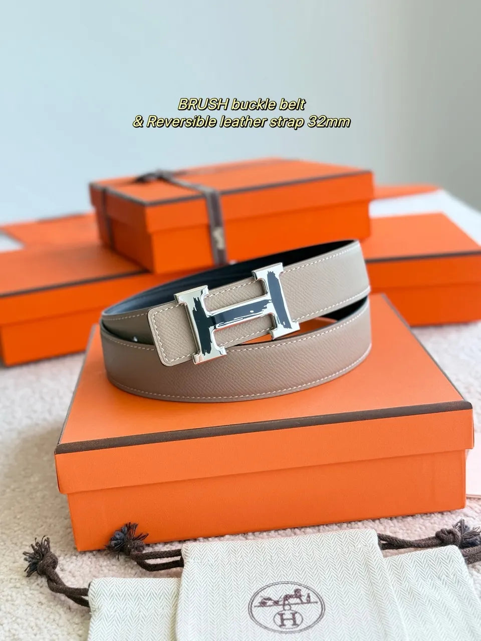 Hermes Taupe/Navy Reversible Belt