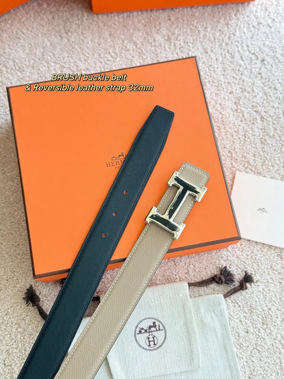 Hermes Taupe/Navy Reversible Belt - Hình 2