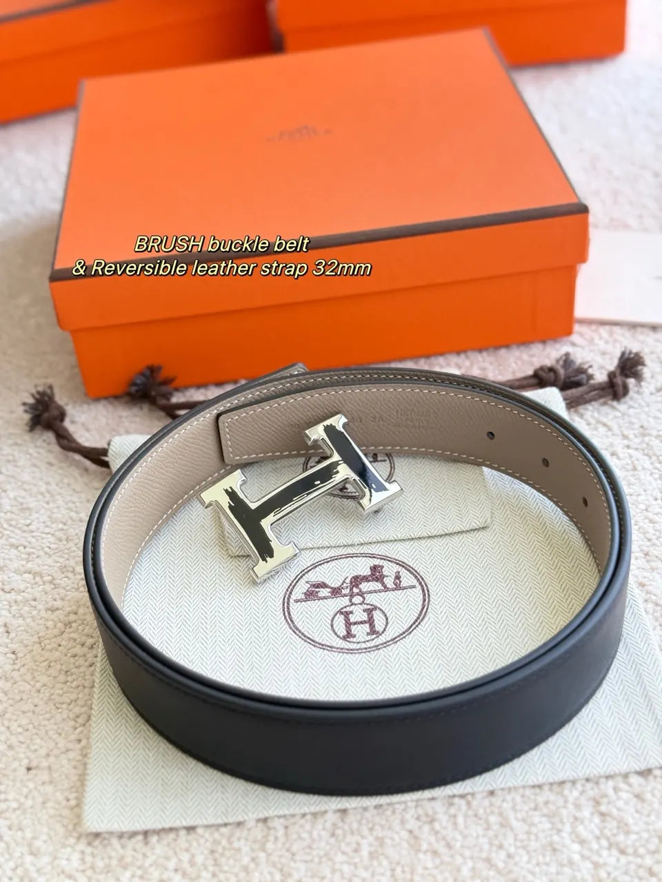 Hermes Taupe/Navy Reversible Belt - Hình 3