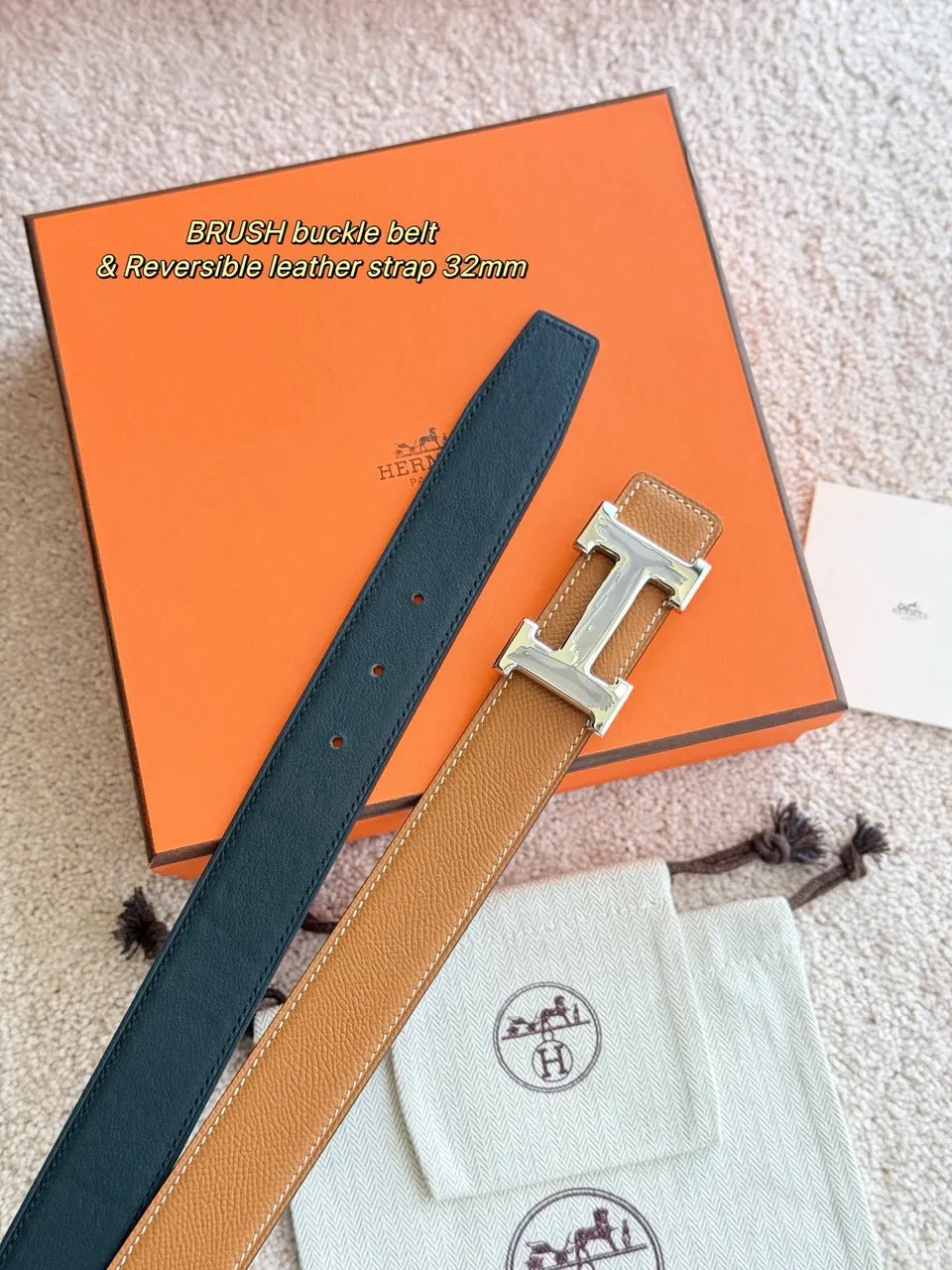 Hermes Tan & Navy Reversible Belt