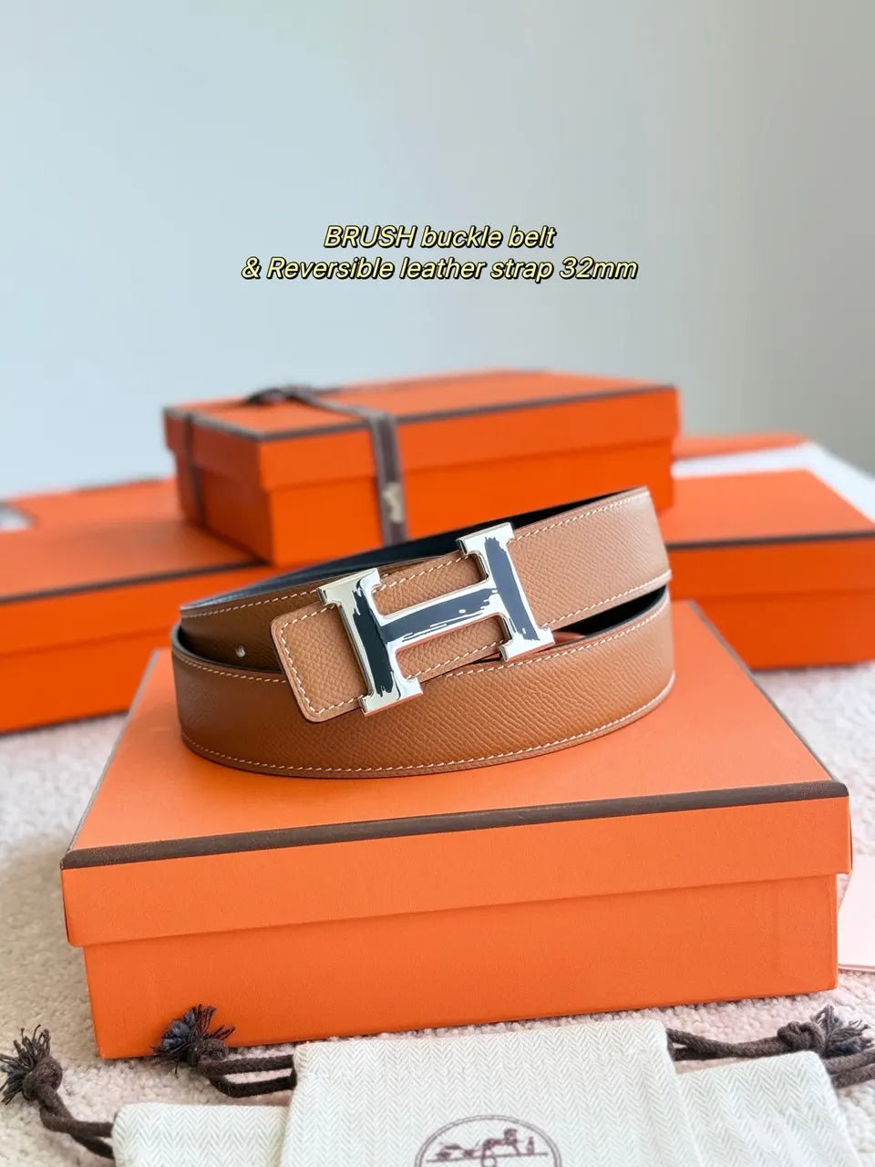 Hermes Tan Reversible Leather Belt