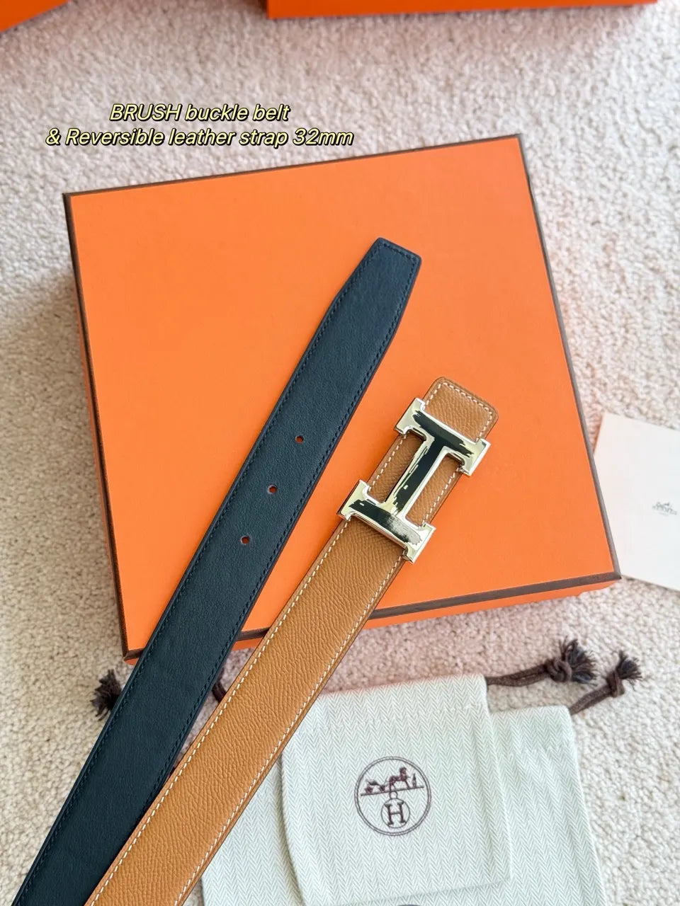 Hermes Tan Reversible Leather Belt - Hình 2
