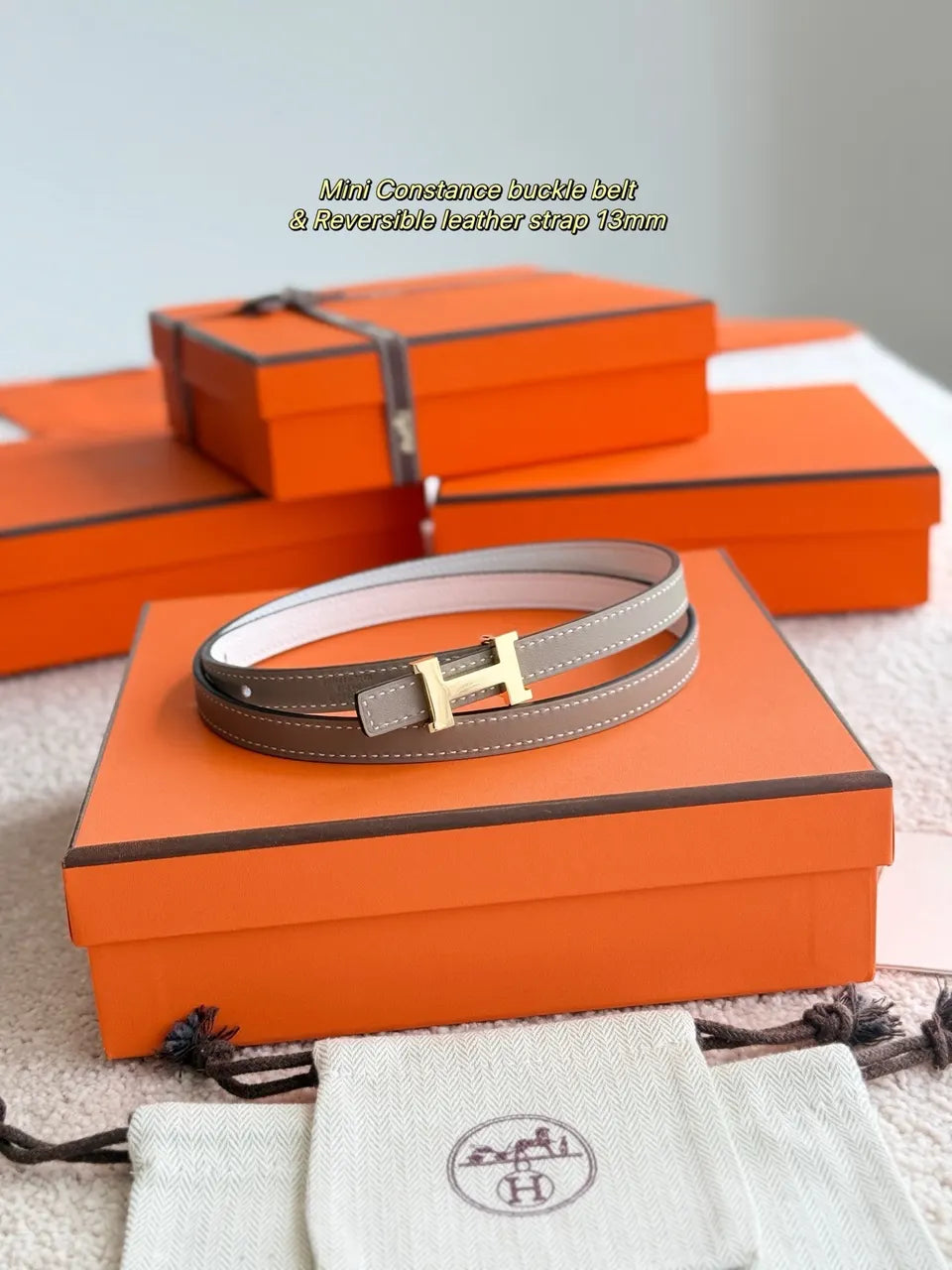 Hermes Taupe White Belt