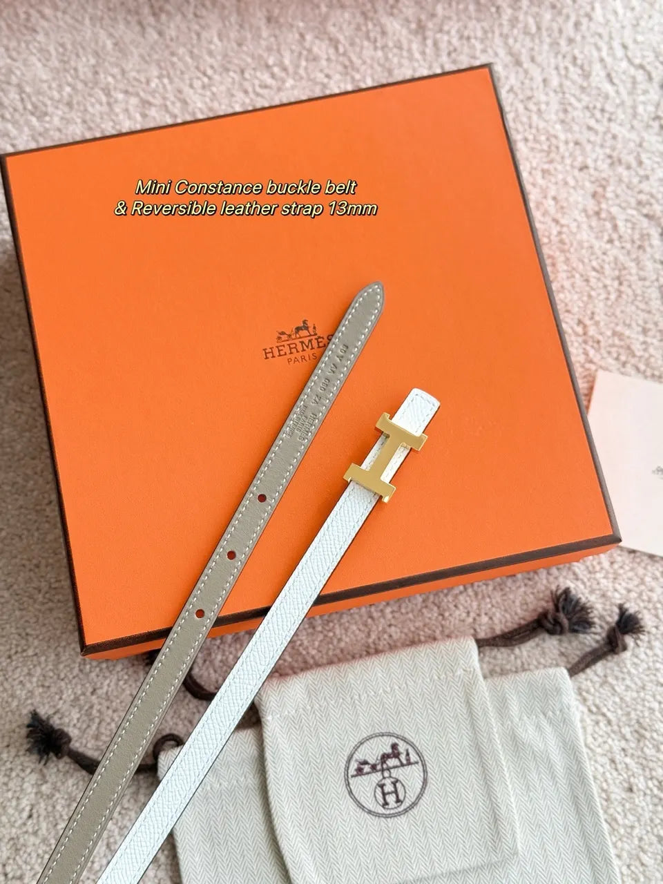 Hermes Taupe White Belt - Hình 2