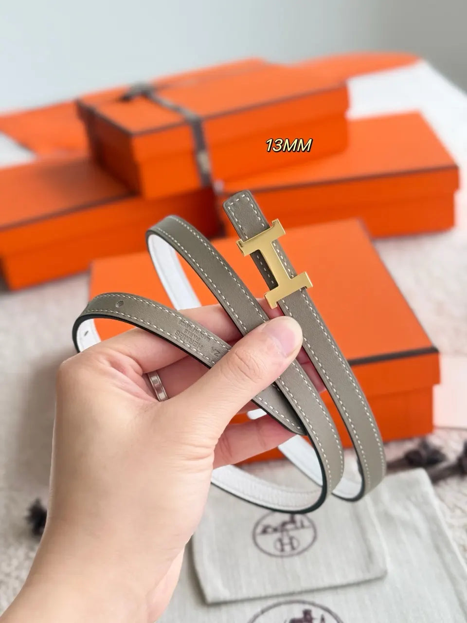 Hermes Taupe White Belt - Hình 3