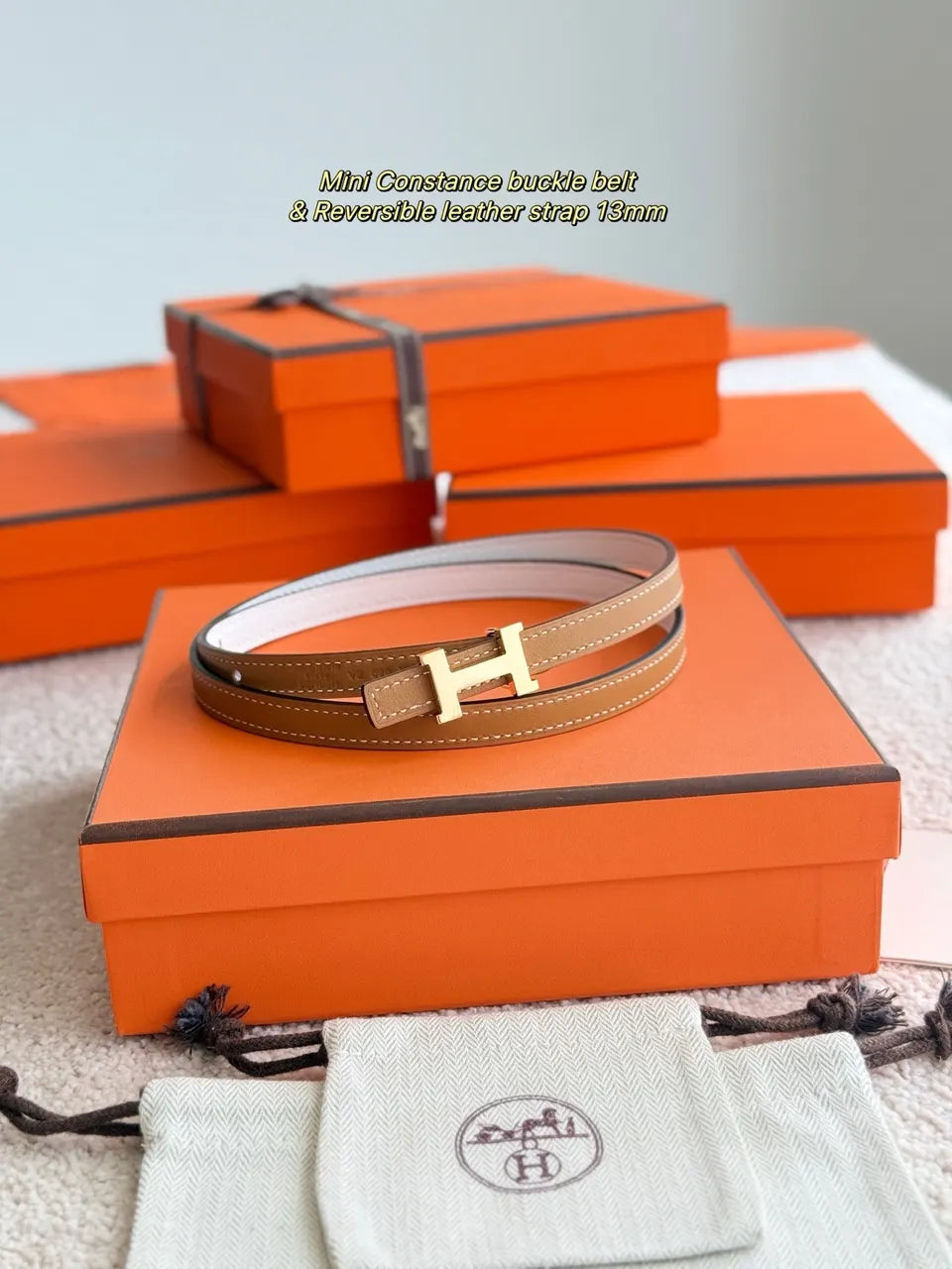 Hermes Gold Buckle Brown/White Reversible Belt