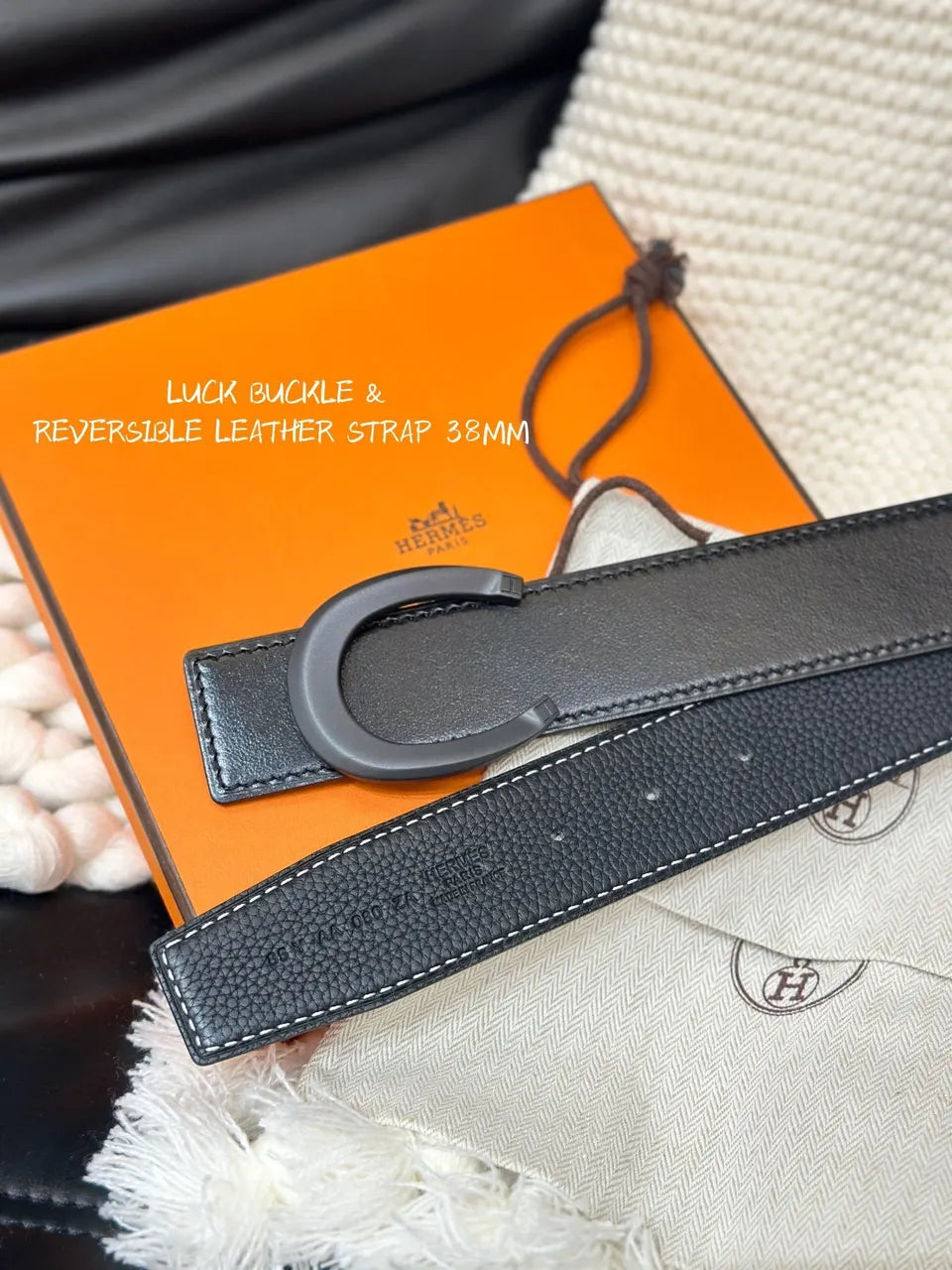 Hermes Black Leather Luck Buckle Belt - Hình 3