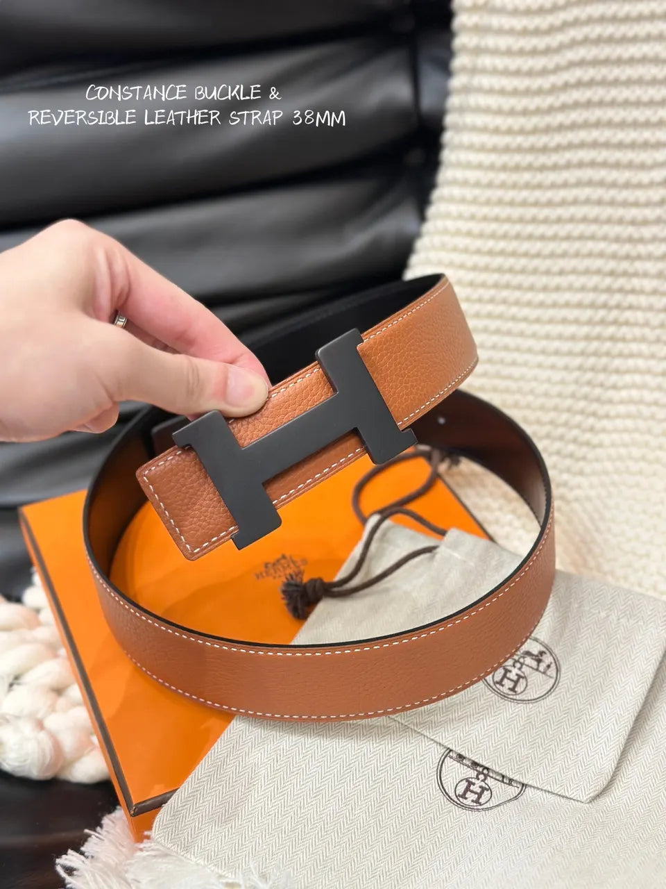 Hermes Tan & Black Reversible Belt