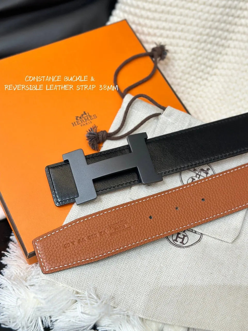 Hermes Tan & Black Reversible Belt - Hình 3