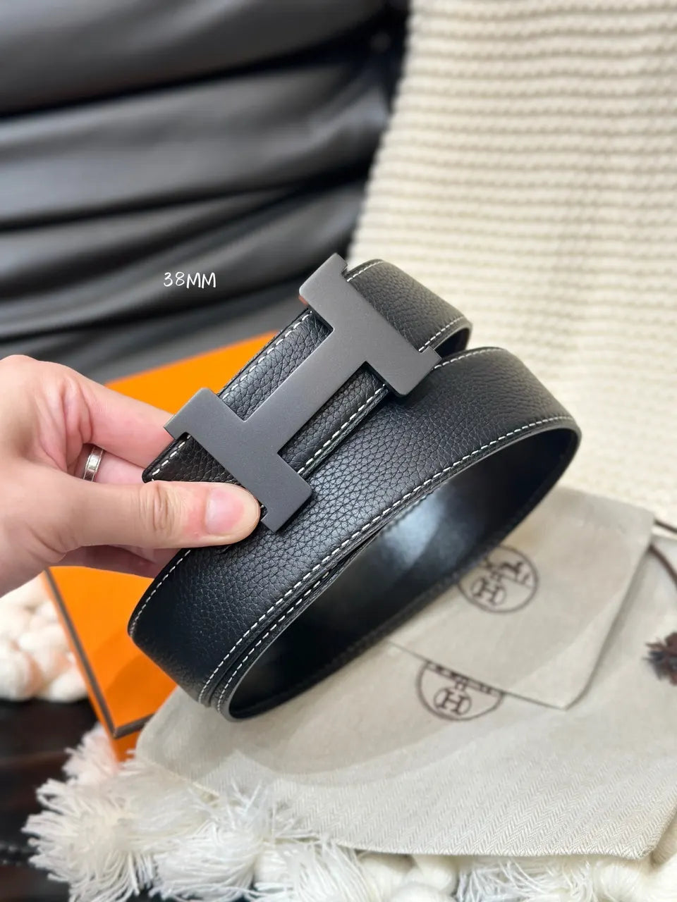 reversible Hermes Matte Black Constance Belt - Hình 2