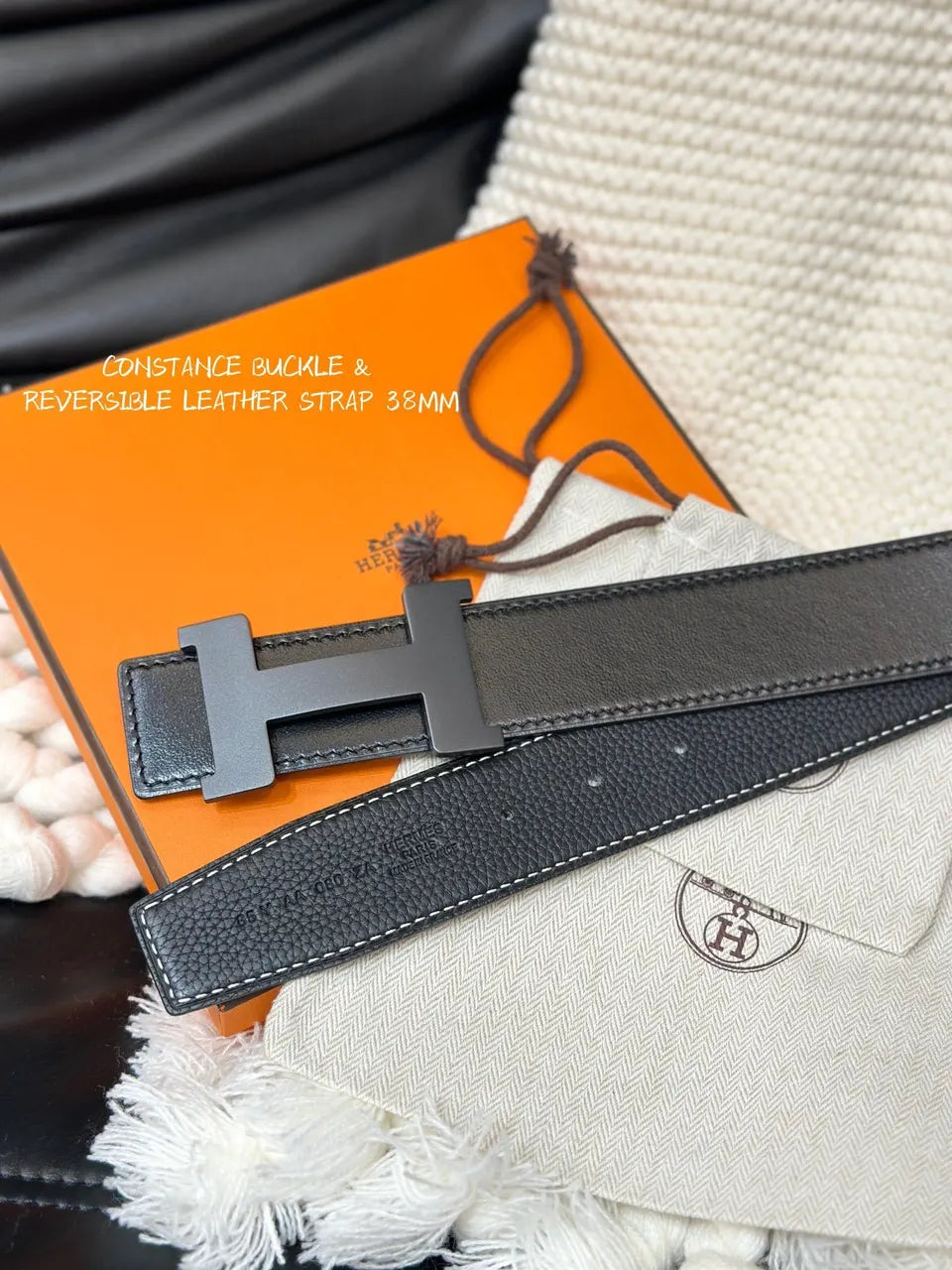reversible Hermes Matte Black Constance Belt - Hình 3