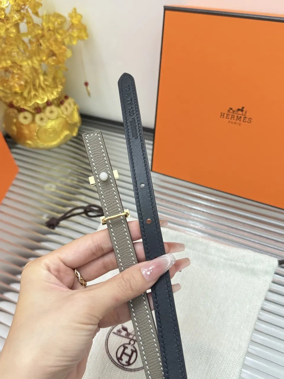 Hermes Skinny Black Reversible Belt