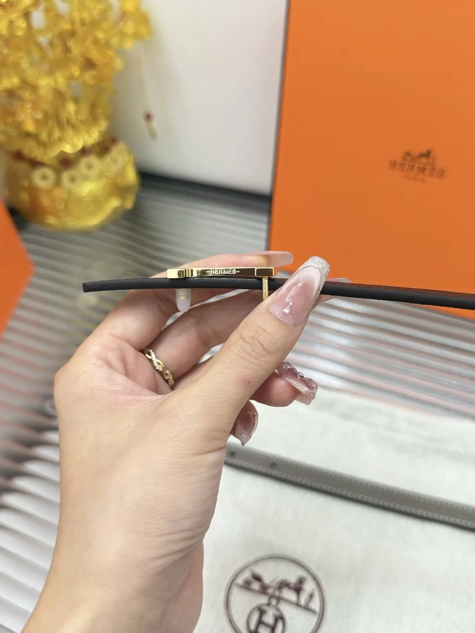 Hermes Skinny Black Reversible Belt - Hình 2