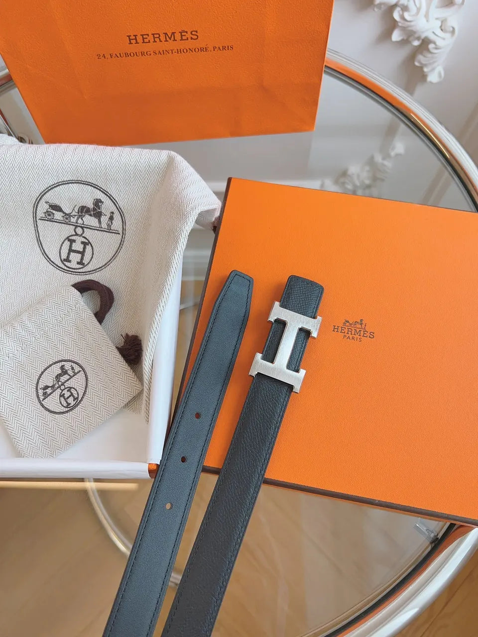 Hermes Matte Black Leather Belt silver buckle - Hình 2