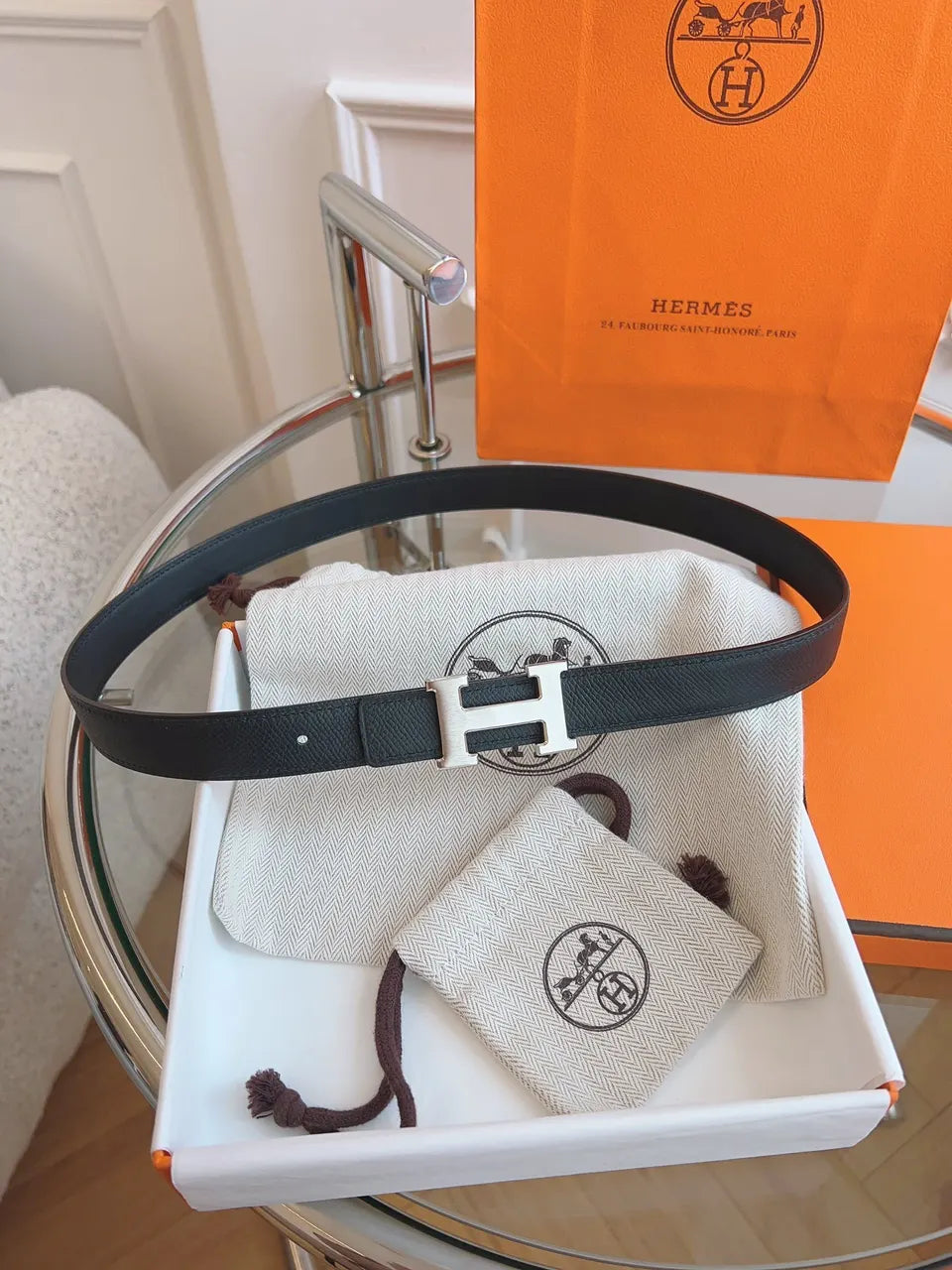 Hermes Matte Black Leather Belt silver buckle - Hình 3