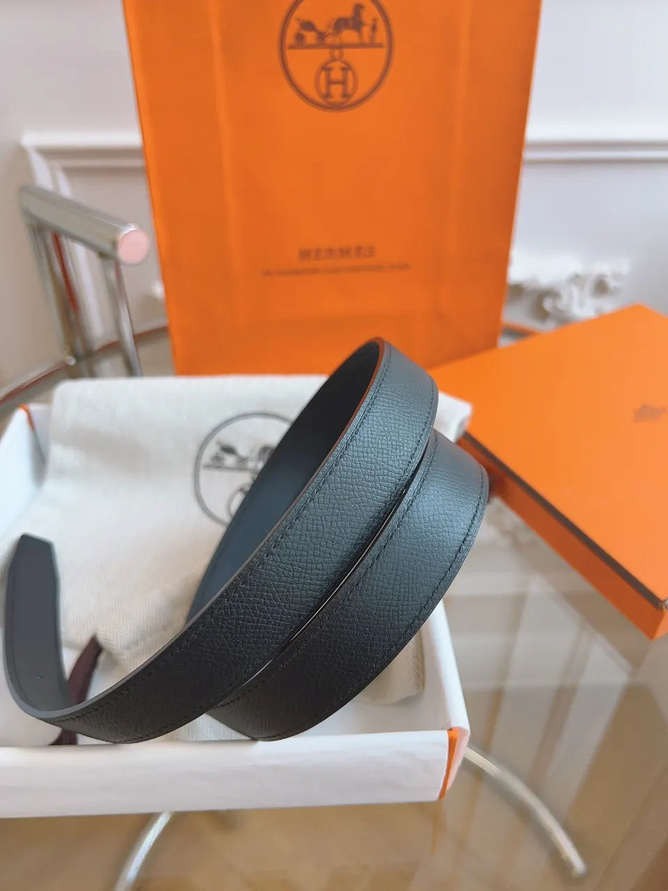 Hermes Matte Black Leather Belt silver buckle - Hình 6