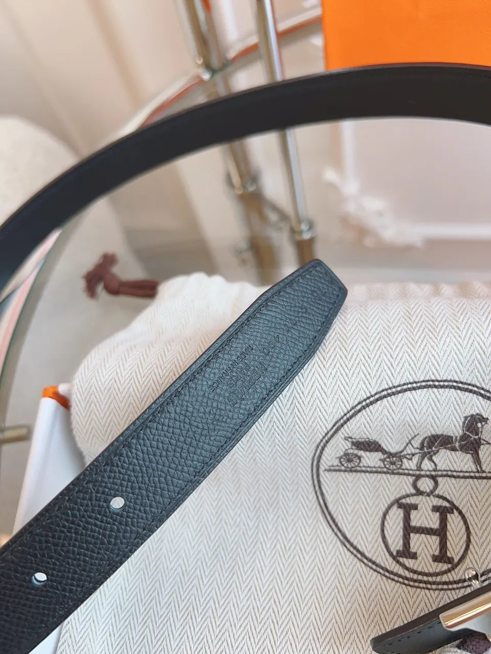 Hermes Matte Black Leather Belt silver buckle - Hình 7
