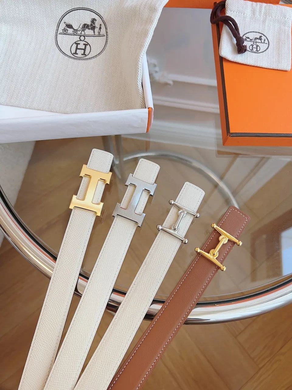 reversible Hermes Gold Buckle Tan Leather Belt - Hình 9