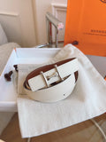 Hermes White Leather Belt Silver Buckle