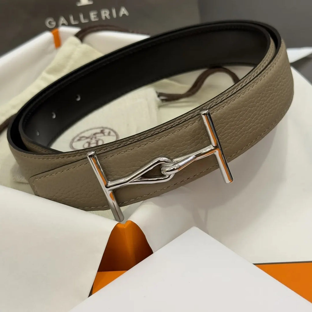 Hermes Khaki Leather Belt - Hình 2